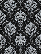Damask Floral Patterned Grey Rug