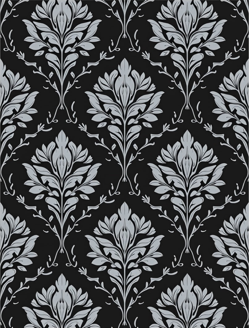 Damask Floral Patterned Grey Rug