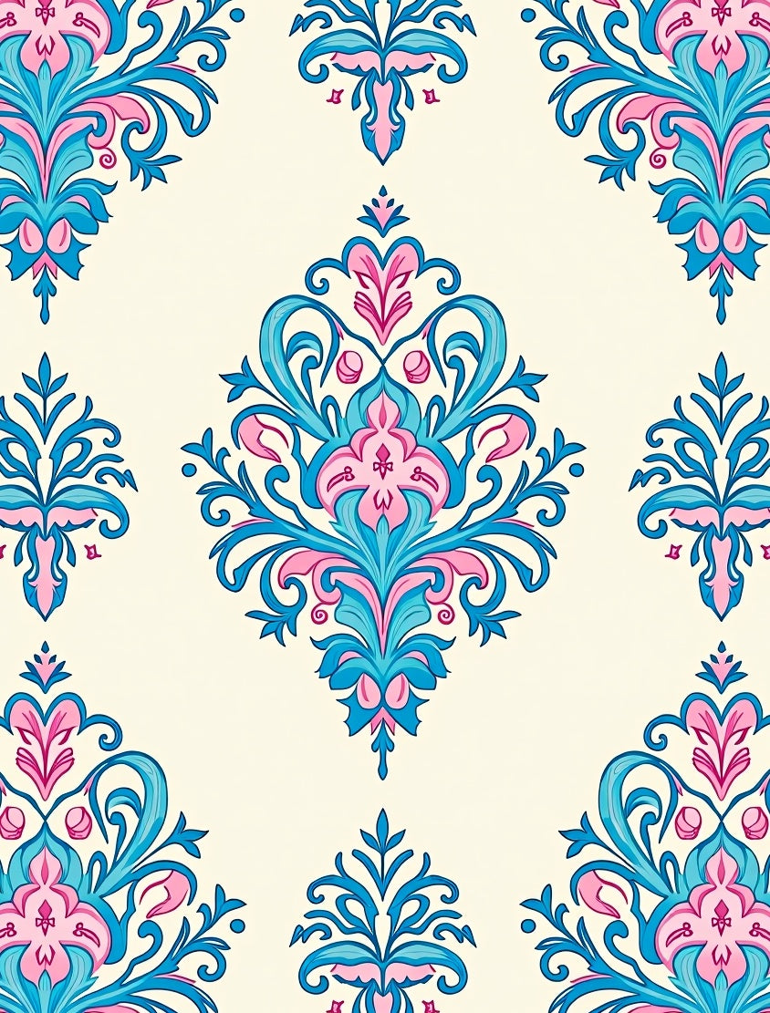 Ornate Floral Damask Pattern Rug