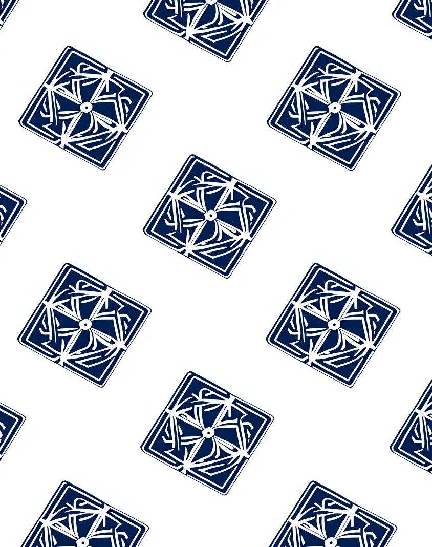 Intricate Blue White Geometric Motif Rug
