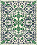 Ornate Green Ivory Floral Pattern Rug