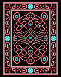 Red Cyan Swirl Medallion Black Rug