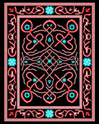 Red Cyan Swirl Medallion Black Rug