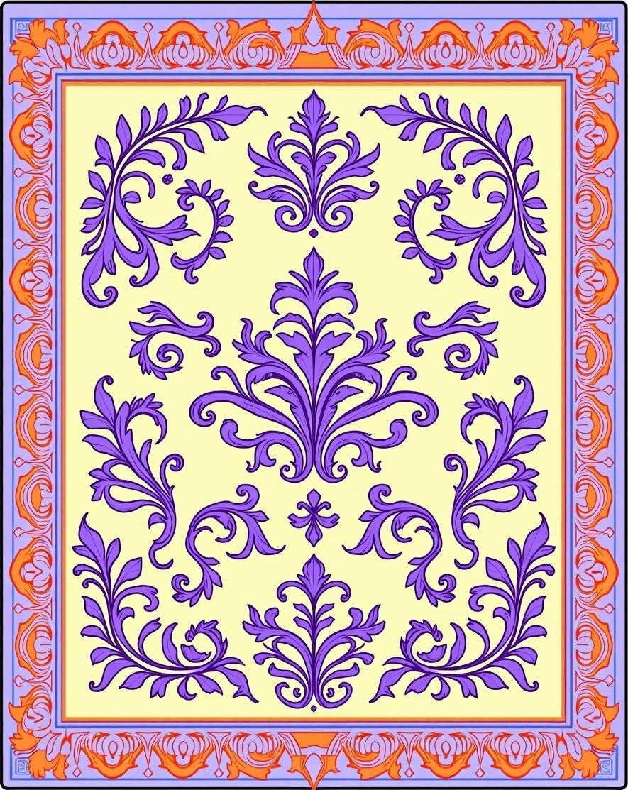 Damask Floral Pattern In Purple Orange Rug