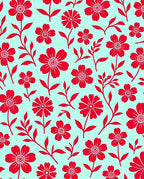 Red Floral Design On Teal Canvas Rug