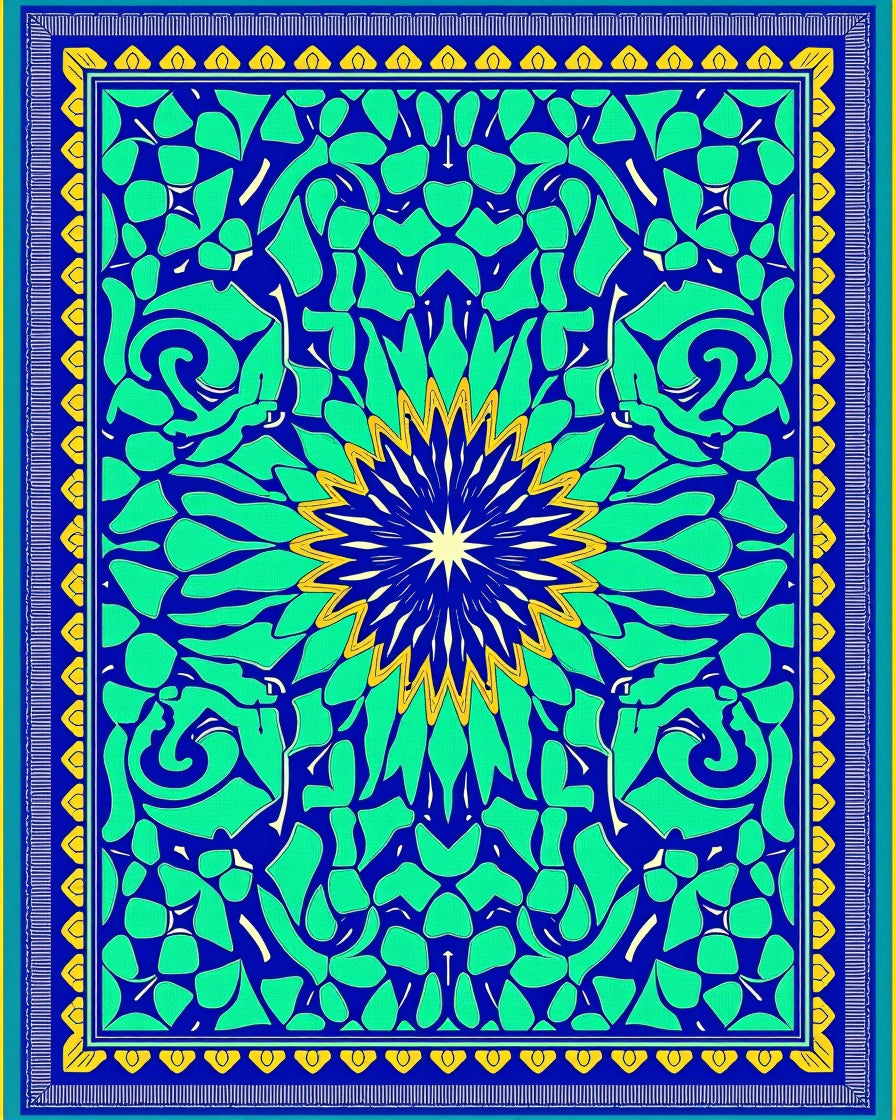 Vibrant Blue Green Floral Medallion Rug