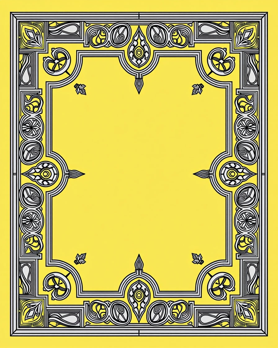 Ornate Yellow Floral Border Design Rug