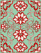 Vibrant Red Floral Swirl Pattern Rug