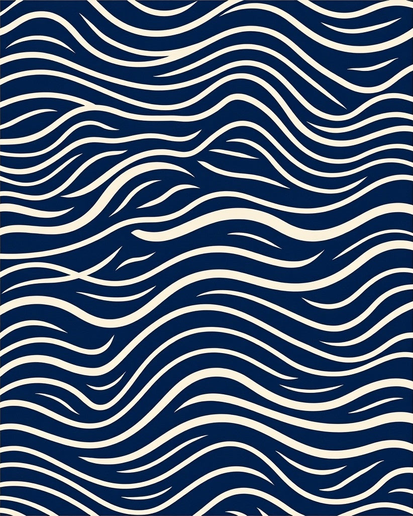 Navy And Cream Flowing Wave Pattern Rug
