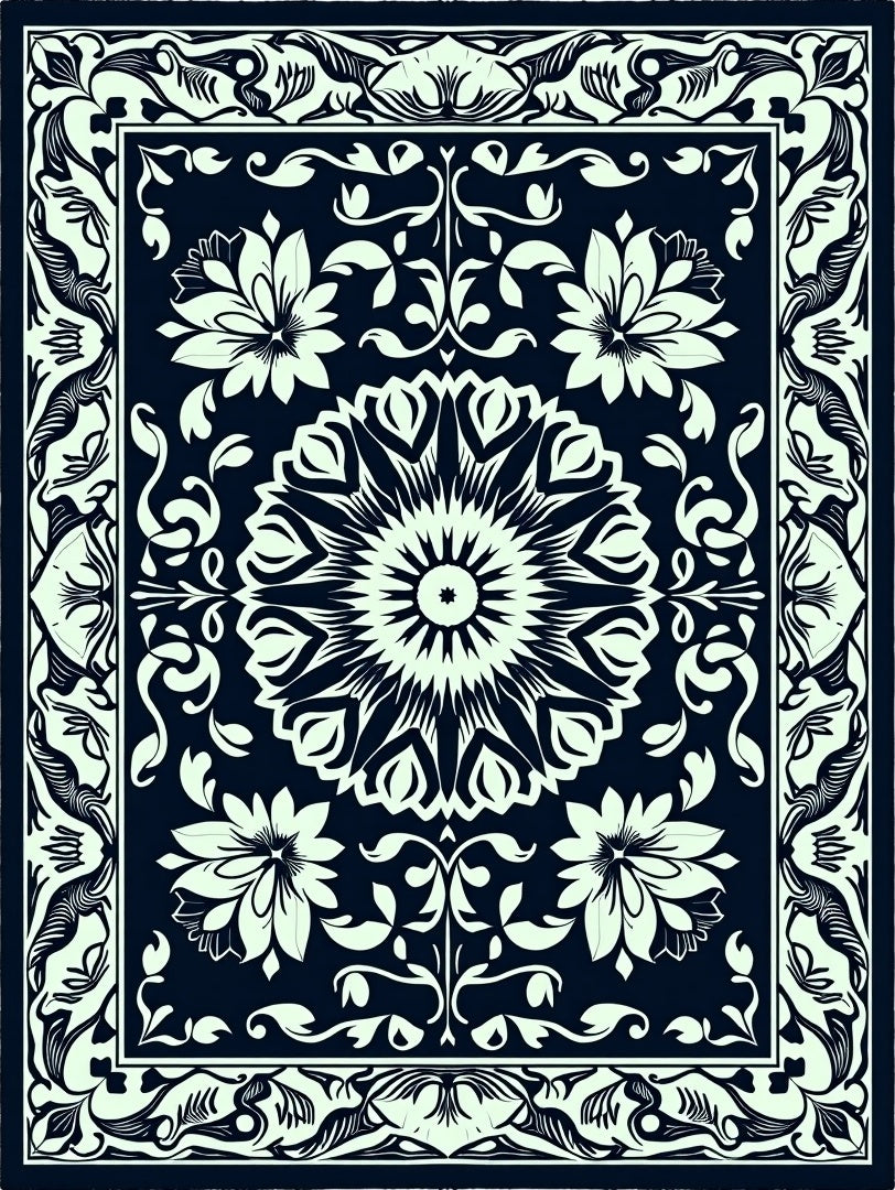Dark Floral Mandala Patterned Rug