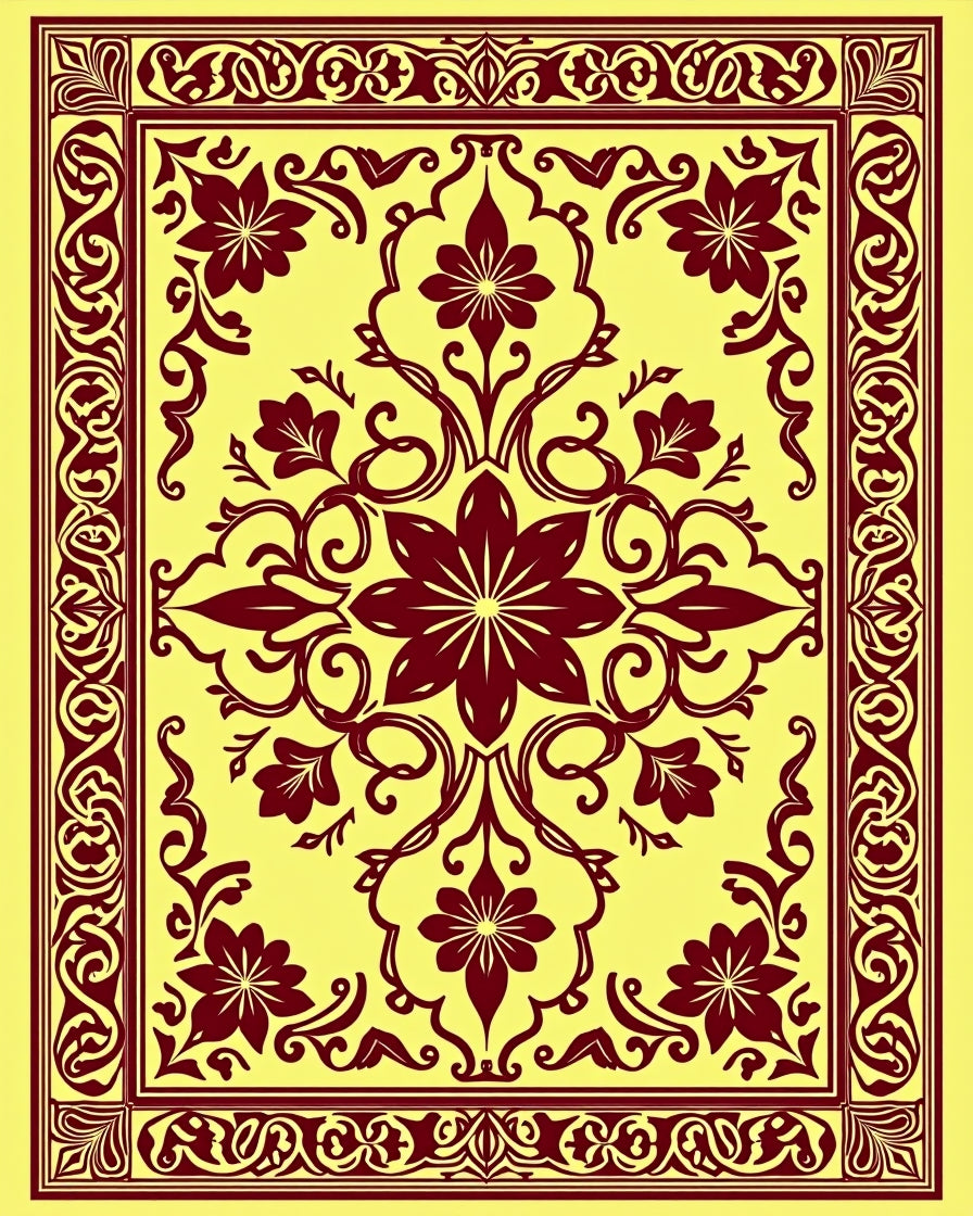 Ornate Red Floral Border Design Rug