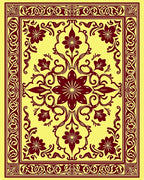 Ornate Red Floral Border Design Rug
