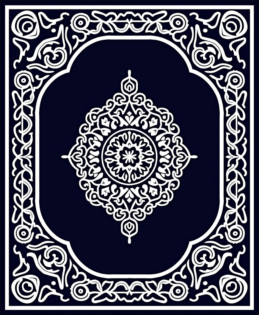 Intricate White Floral Border Design Rug