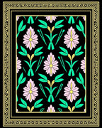 Floral Garden With Intricate Geometric Border Rug