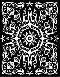 Black White Intricate Floral Scroll Pattern Rug