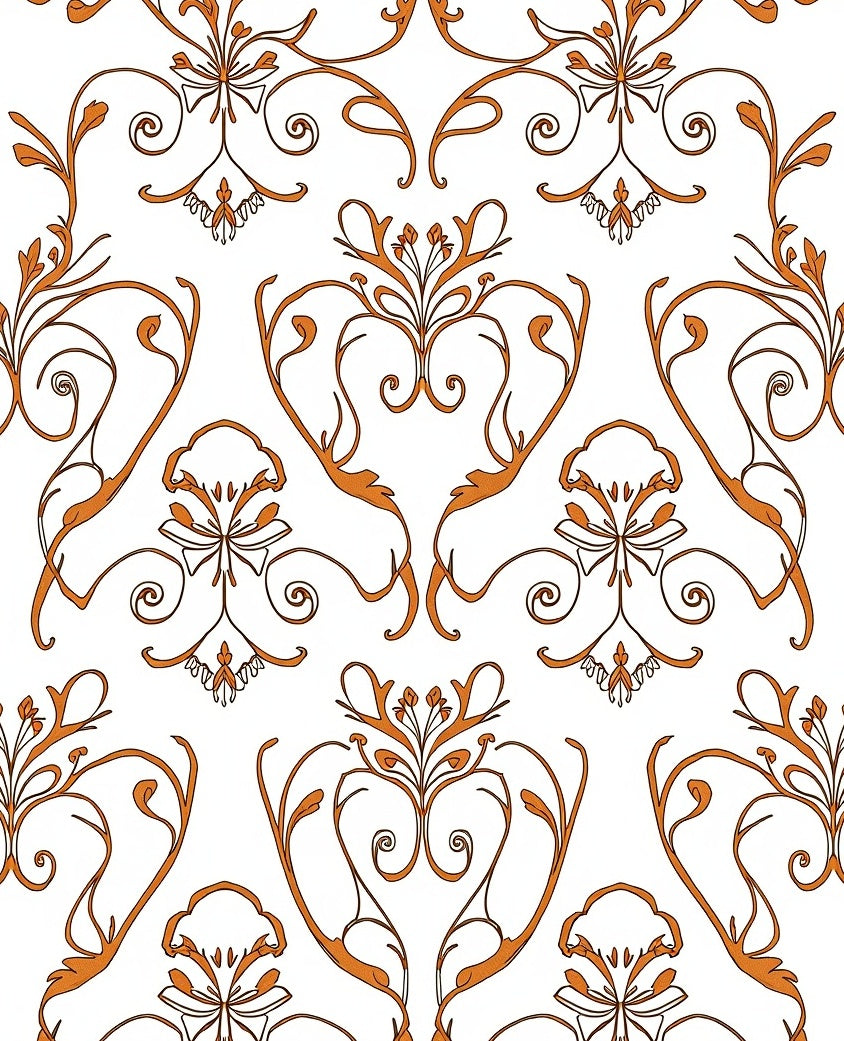 Ornate Orange Floral Swirl Pattern Rug