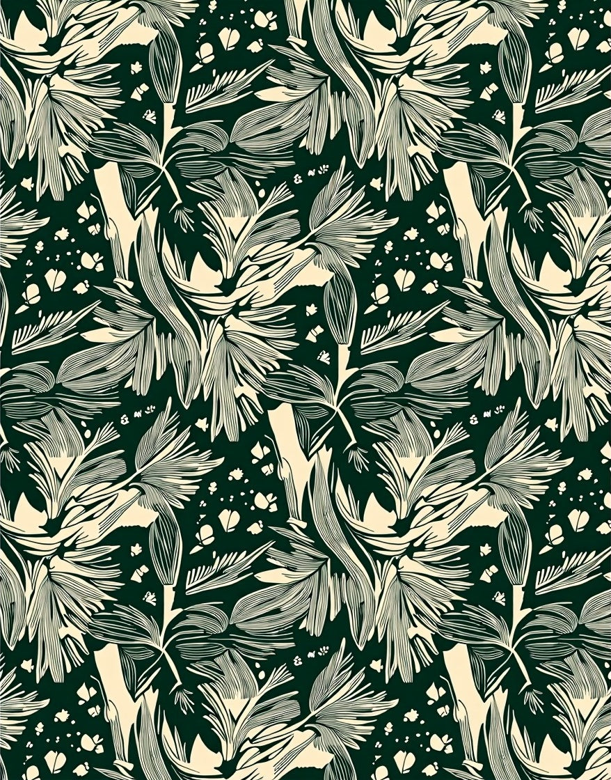 Emerald Green Abstract Botanical Swirl Rug