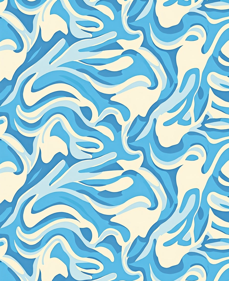 Abstract Blue Cream Swirl Pattern Rug