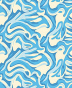 Abstract Blue Cream Swirl Pattern Rug
