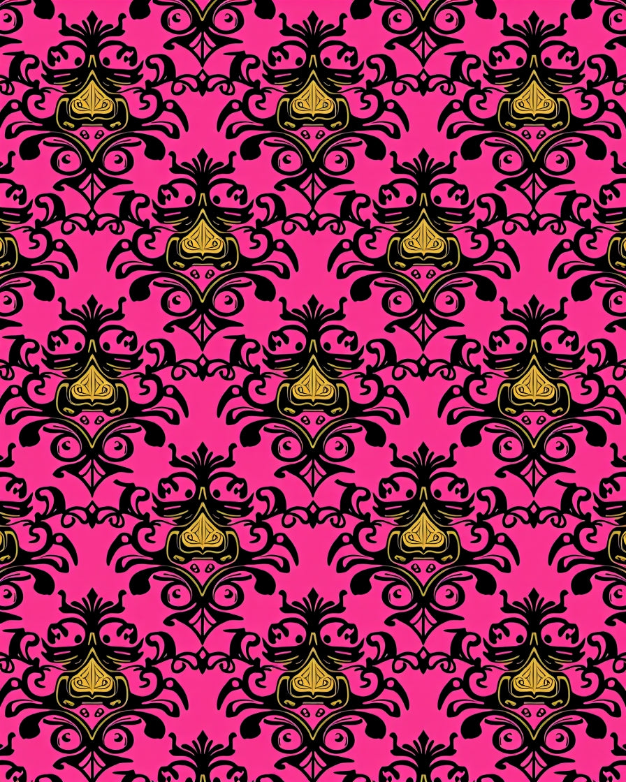 Ornate Black Gold Damask Pattern Rug