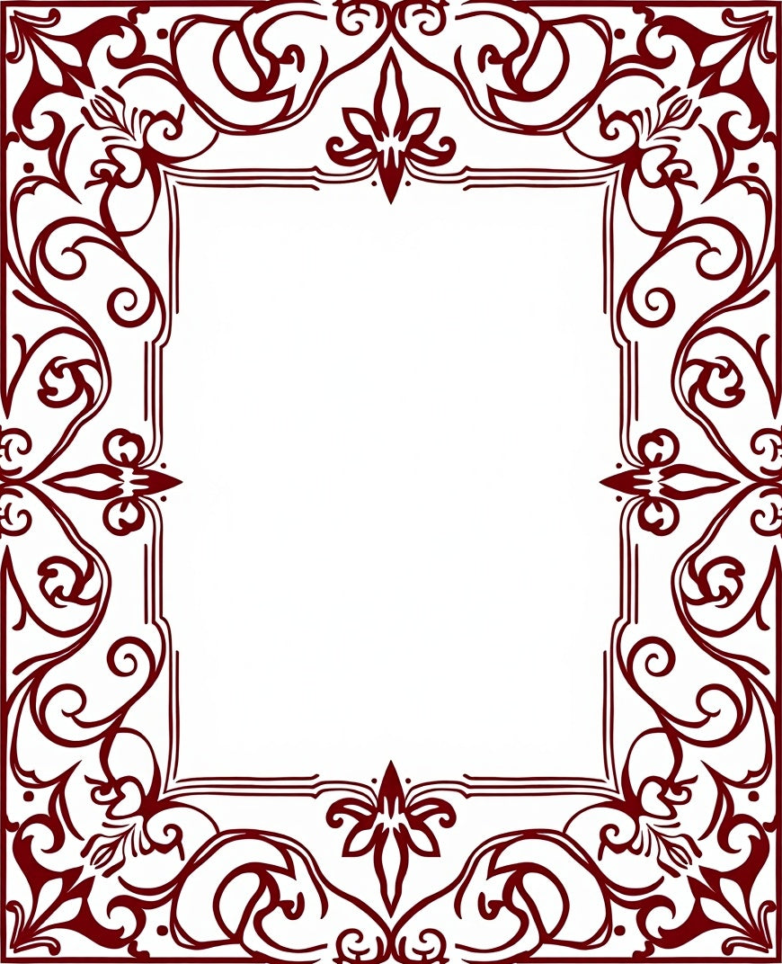 Deep Red Decorative Swirl Frame Design Rug