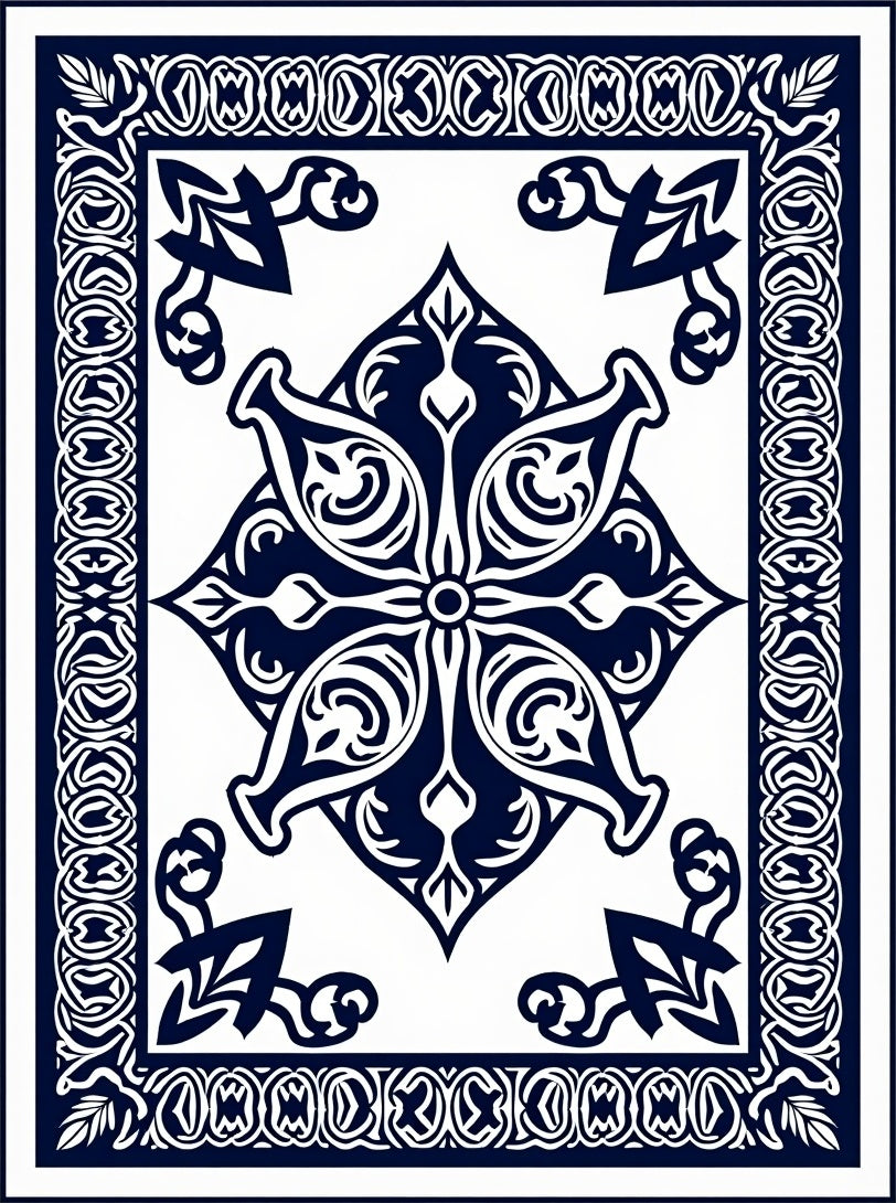 Intricate Geometric Patterned Navy Rug