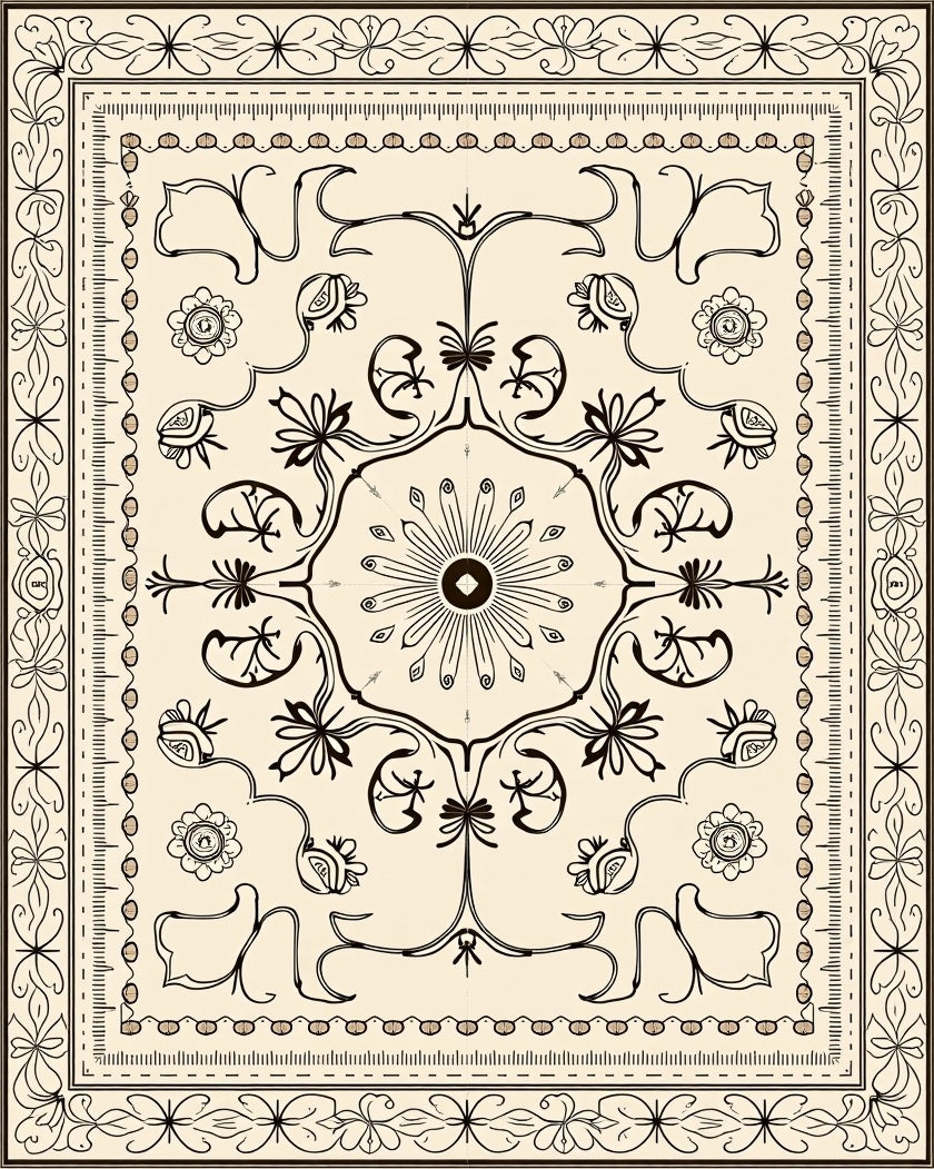 Ornate Floral Scroll Pattern Rug