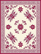 Crimson Floral Motif On Cream Rug