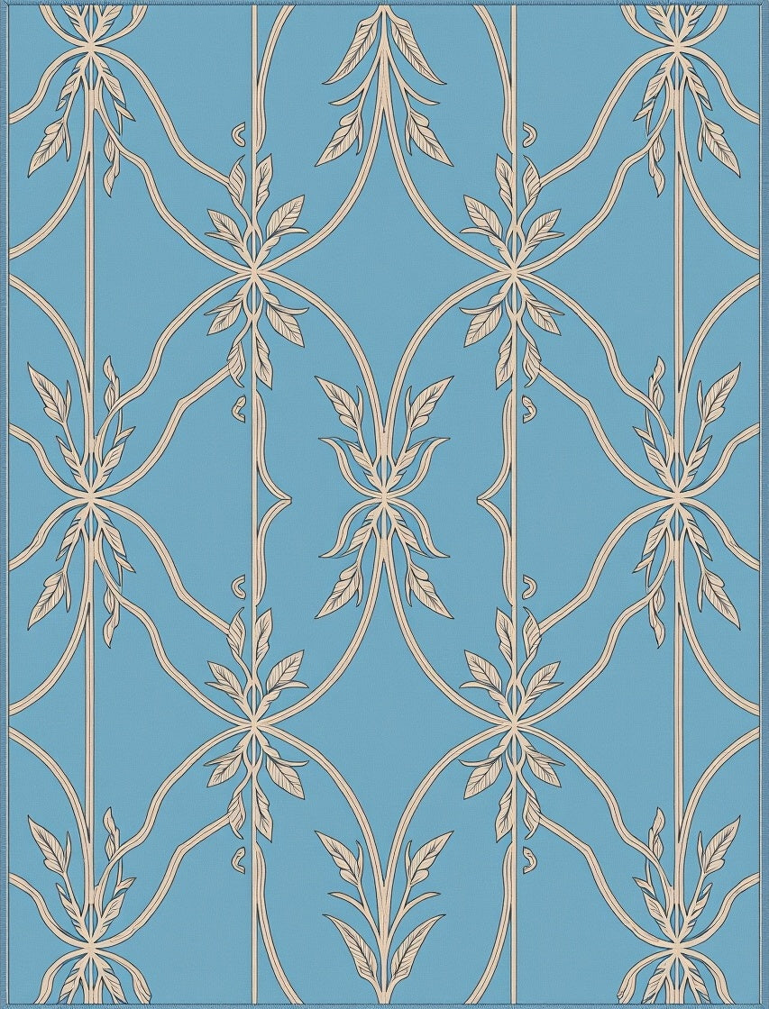 Classic Floral Scrollwork Blue Pattern Rug