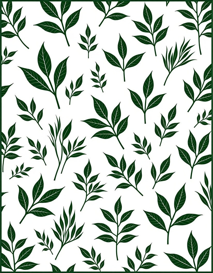 Dark Green Leaf Patterned Design Rug