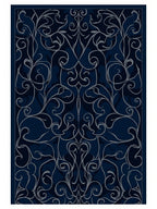 Dark Navy Swirl Floral Pattern Rug