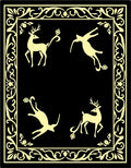 Golden Deer In Ornate Black Frame Rug