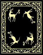 Golden Deer In Ornate Black Frame Rug