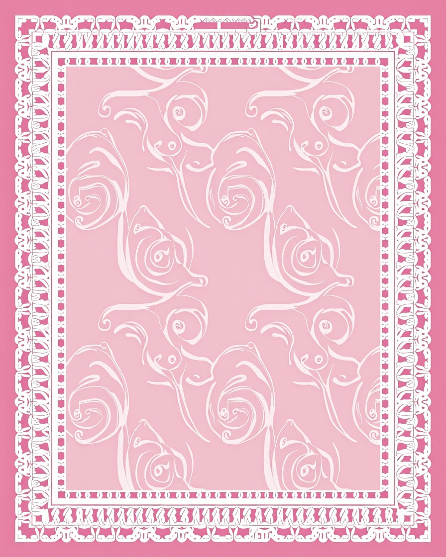 Pink Lace Floral Nouveau Style Rug