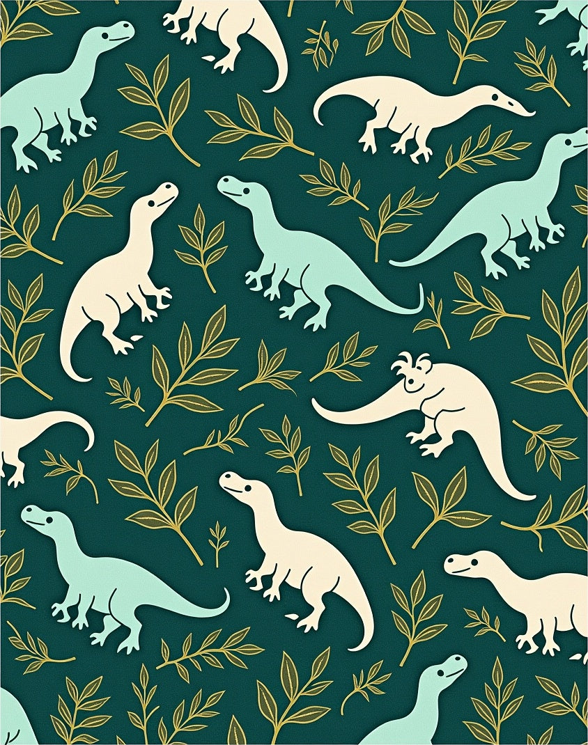 Whimsical Dinosaur Leaves Pattern Rug