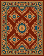 Rich Burgundy And Blue Floral Pattern Rug