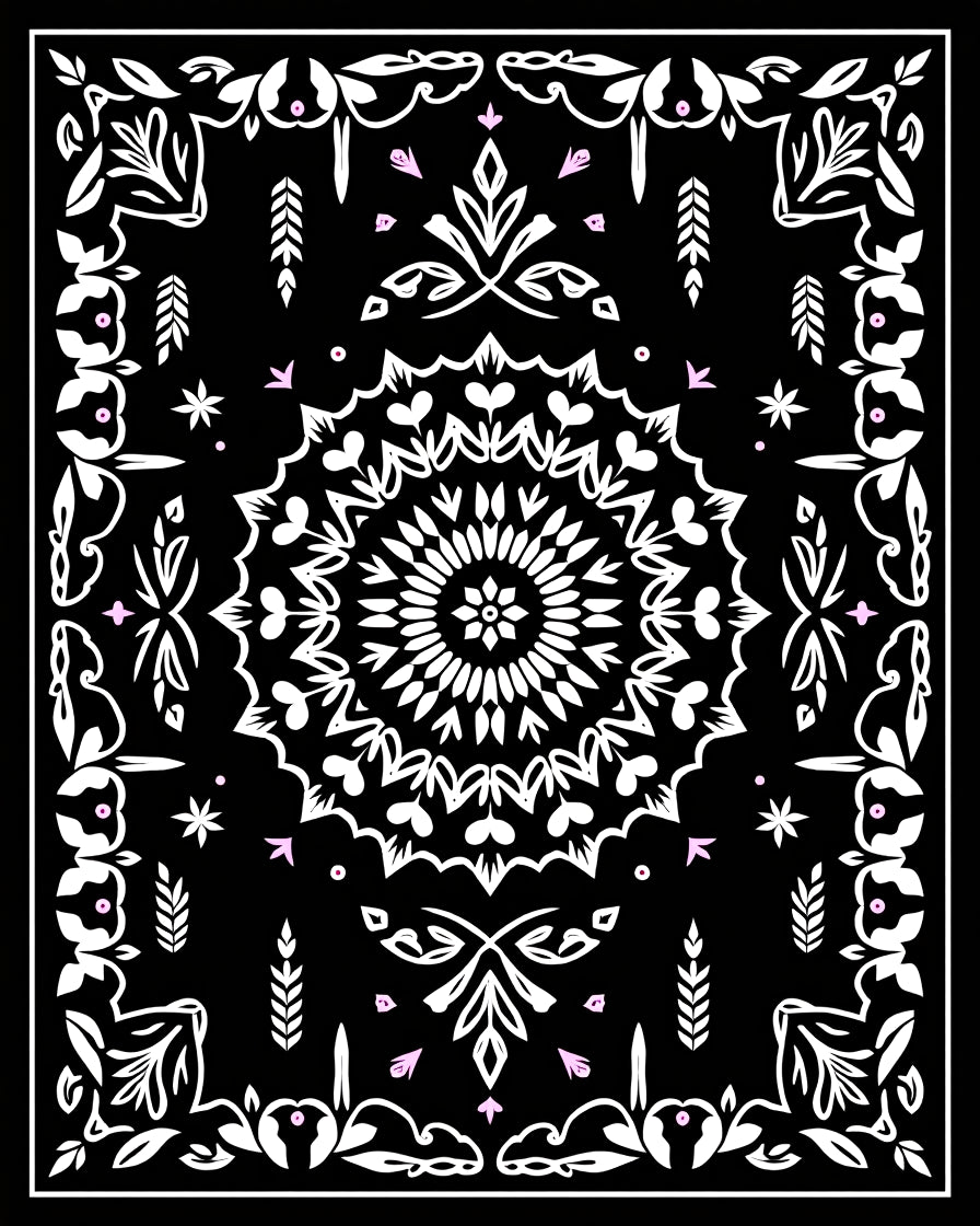 Chic Black White Floral Mandala Design Rug