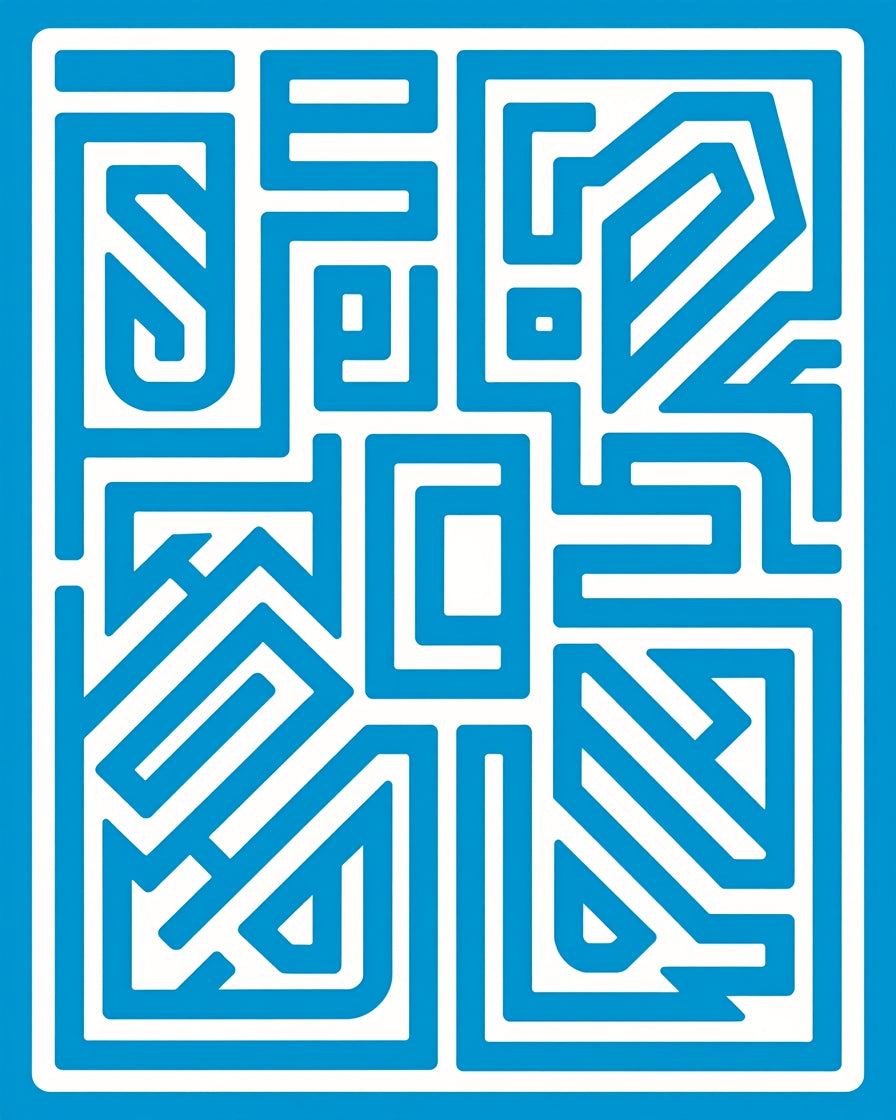 Modern Blue White Geometric Path Design Rug