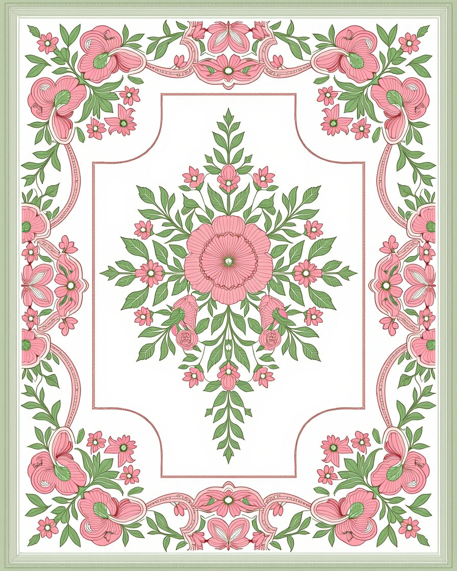 Pink Floral Garden Motif Rug