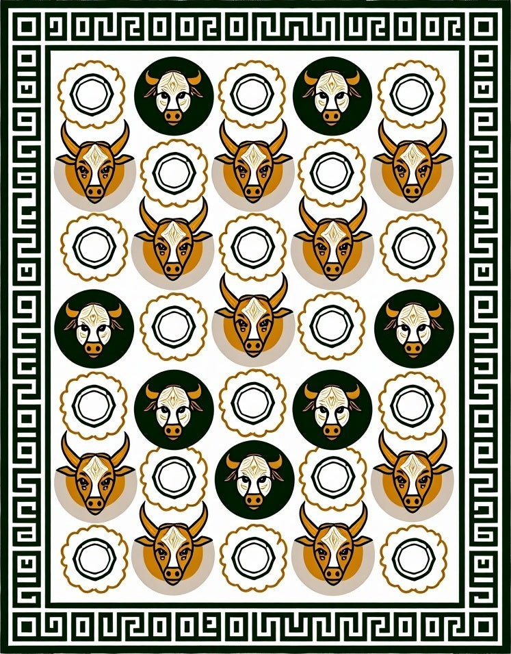 Taurus Heads Geometric Border Rug