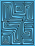 Abstract Blue Maze Line Art Rug