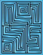 Abstract Blue Maze Line Art Rug