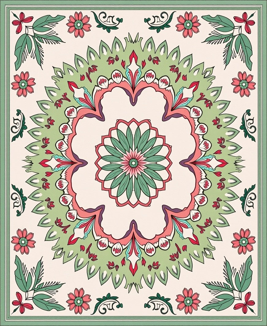 Floral Medallion Mandala Garden Rug