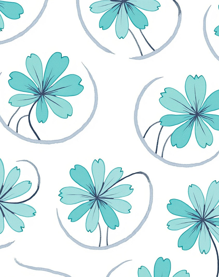 Teal Flower Swirl Repeating Pattern Rug