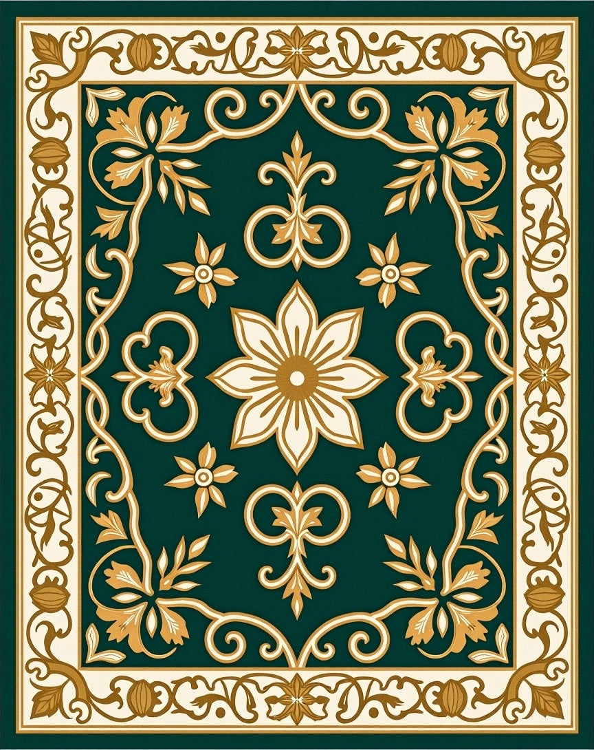 Ornate Floral Scroll Pattern Rug