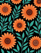 Orange Floral Stylized Pattern Rug