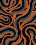 Wavy Abstract Black Orange Grey Pattern Rug
