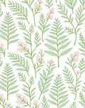 Delicate Green Fern Pink Bloom Pattern Rug