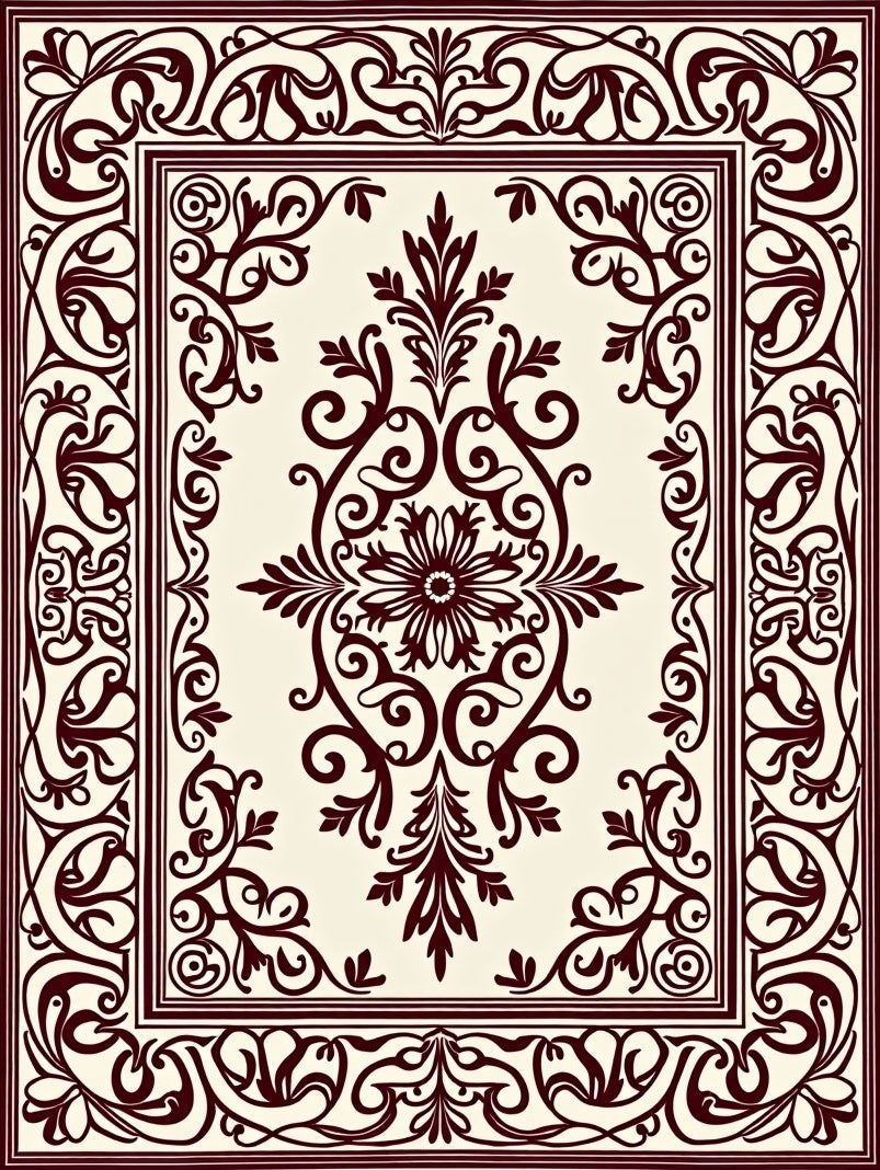 Classic Floral Scroll Frame Design Rug