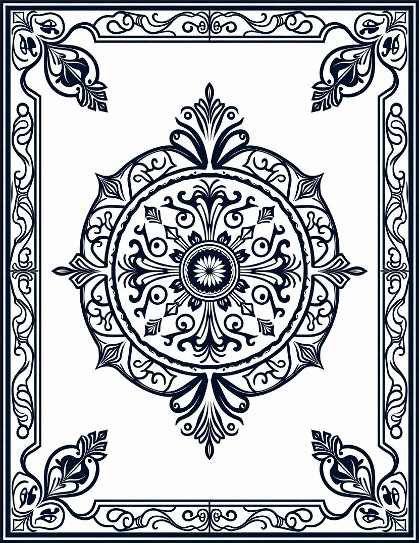 Classic Medallion Scroll Border Design Rug